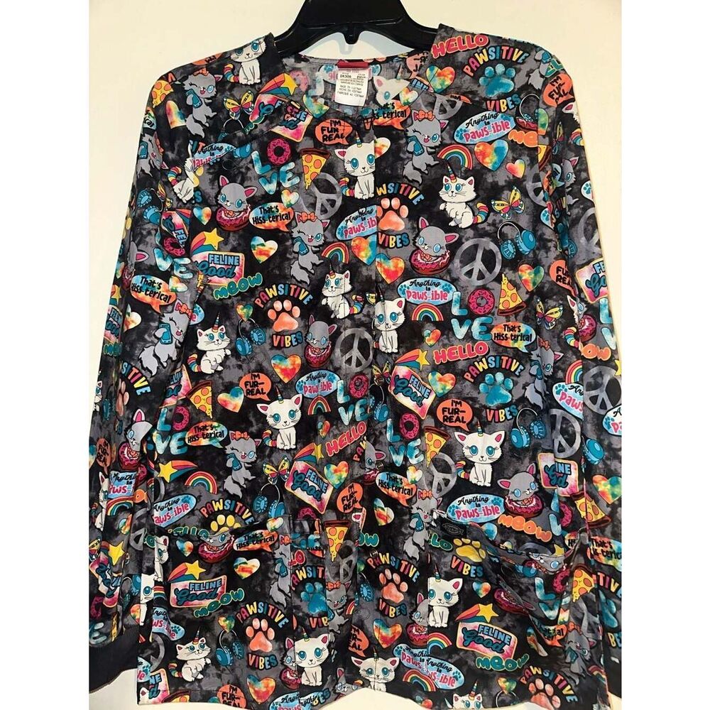 Dickies Women's Pawsitive Vibes Snap Front Warm-Up Scrub Jacket DK306 Medium